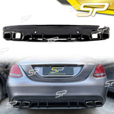 Diffusor Heckdiffusor + Auspuffblenden Schwarz für Mercedes Benz C-Klasse W205 S205 AMG Line C43 AMG di45